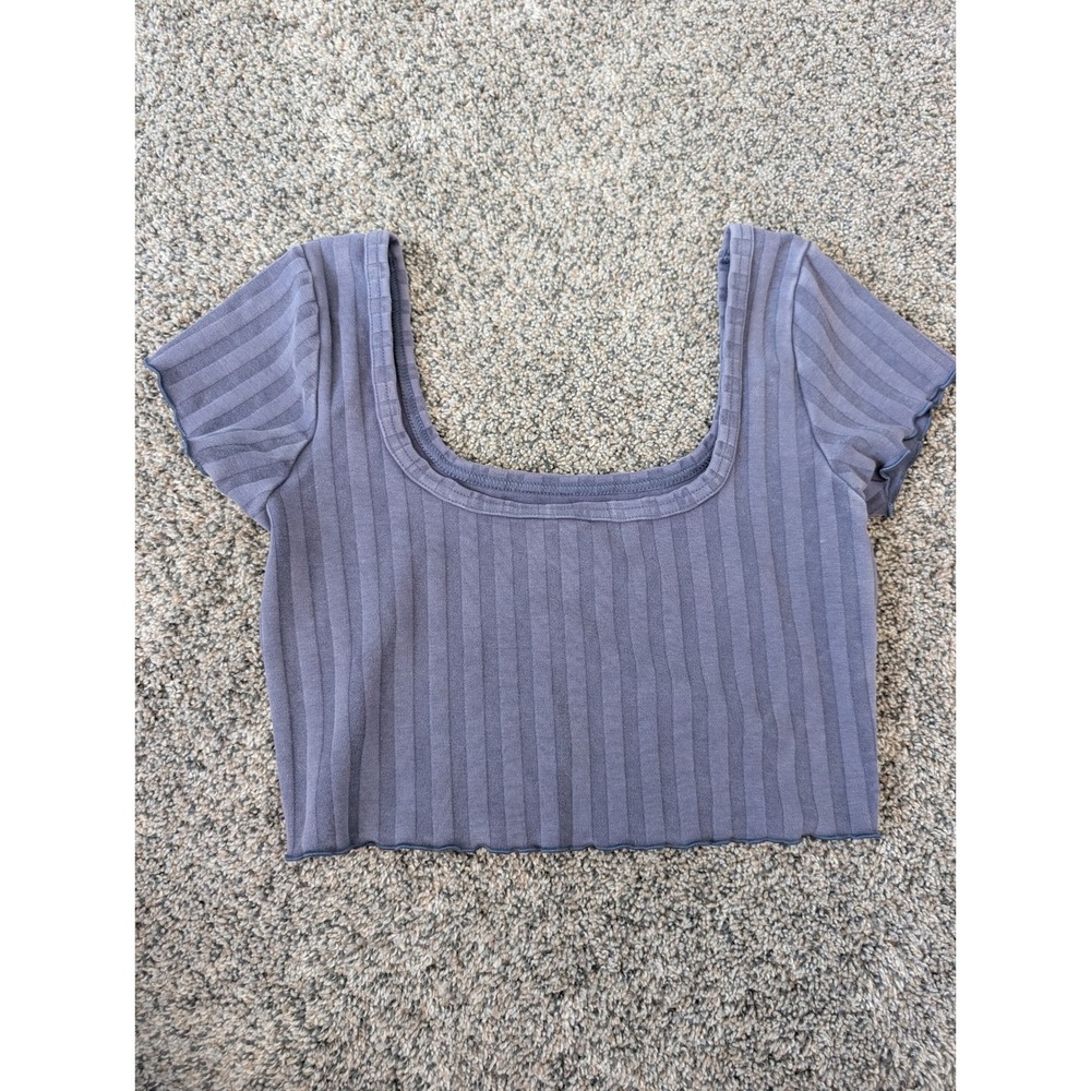 OFFLINE by Aerie OG Original Ribbed Crop Top Purple Short Sleeve Lettuce Edge XS